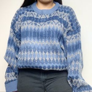 Vintage Windridge Blue Pattern Chunky Knit Sweater